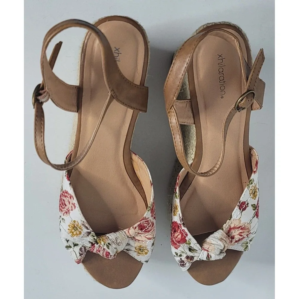 Xhilaration Womens Sandals 9 Twyla Floral Espadrille Platform Jute Wedge Heels